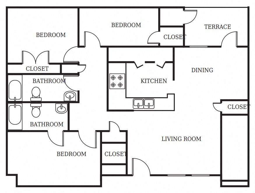 Three Bedroom Two Bath floor plan